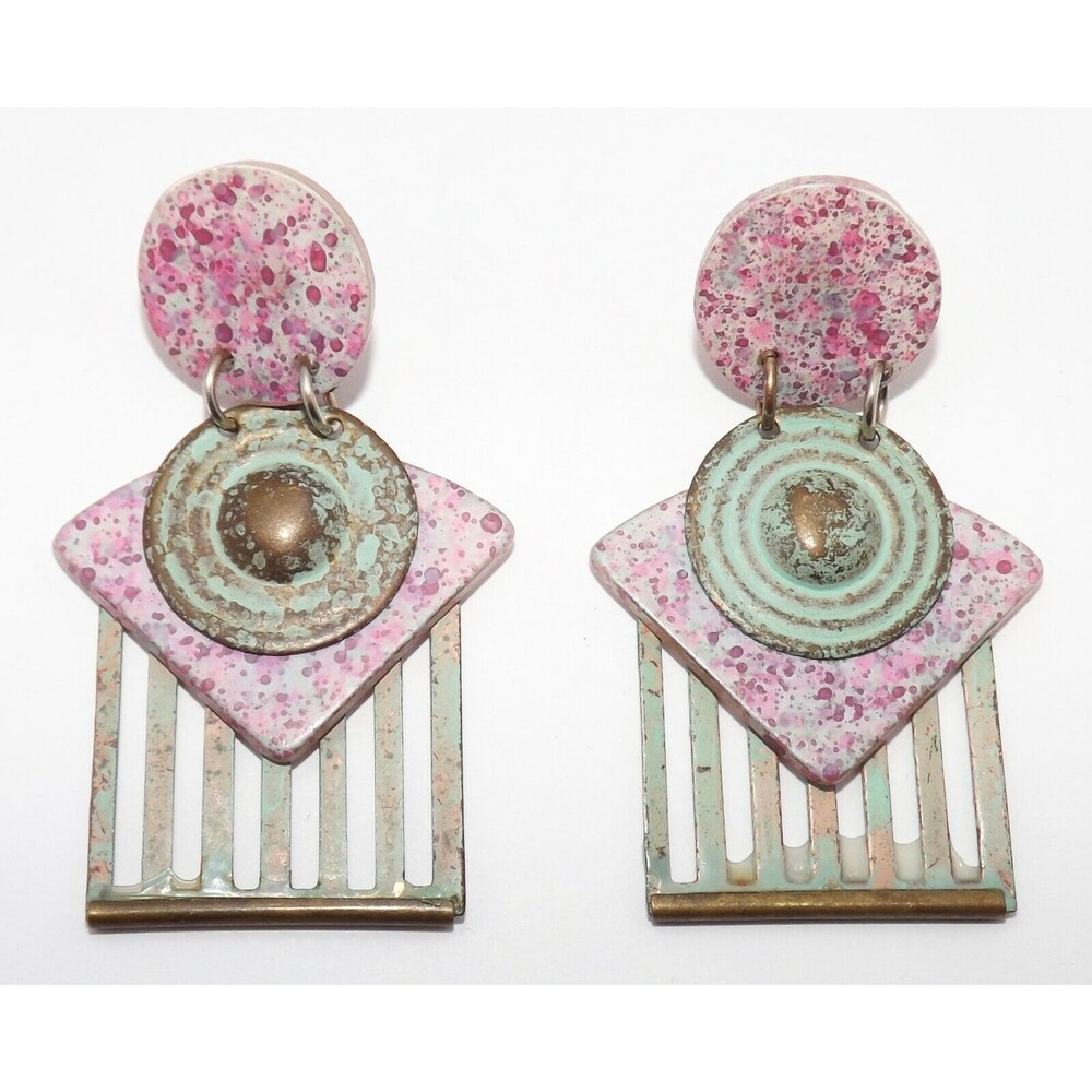 Vintage 90s Earrings Modernist Geometric sottsass memphis style Post Pierced